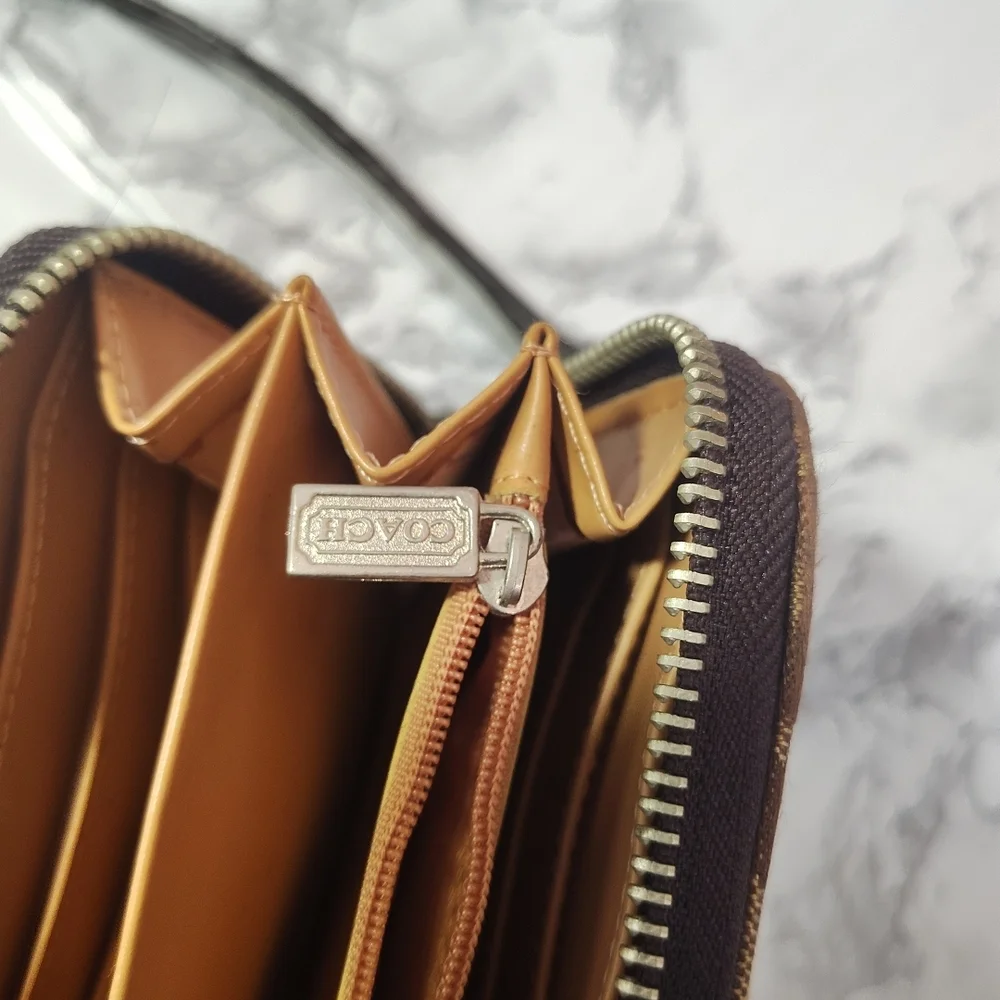 Coach Brown Signature Canvas Wristlet with Silver Accents - Picture 2 of 5